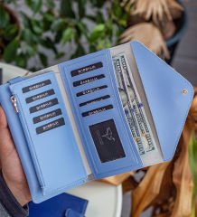 BK Gift Kişiye Özel İsimli Telefon ve Bozuk Para Bölmeli Zarf Model Bebe Mavisi Kadın Cüzdanı, Sevgiliye Hediye, Anneye Hediye