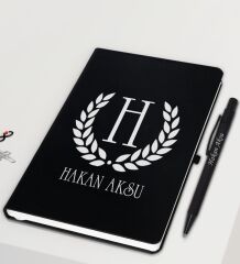 BK Gift Kişiye Özel İsimli Siyah Termos, 10x15cm Fotoğraf, Kupa, Defter, Tükenmez Kalem Hediye Seti-1 | Babalar Günü Hediyesi, Yeni İş Hediyesi, Öğretmene Hediye