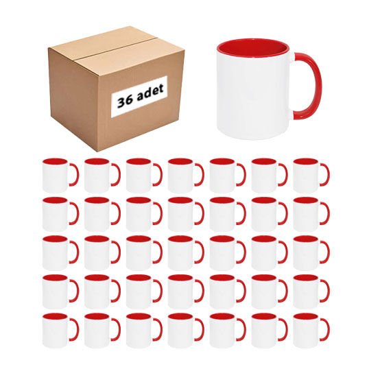 Kutusuz 1 Koli Sublimasyon Porselen Sapı ve İçi Kırmızı Kupa (36 Adet)