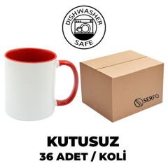 Kutusuz 1 Koli Sublimasyon Porselen Sapı ve İçi Kırmızı Kupa (36 Adet)