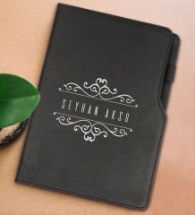 BK Gift Kişiye Özel İsimli Siyah Termo Deri Not Defteri 15x21cm-9