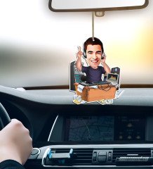 Kişiye Özel Bay Radyocu Karikatürlü Ahşap Araba Dikiz Ayna Süsü