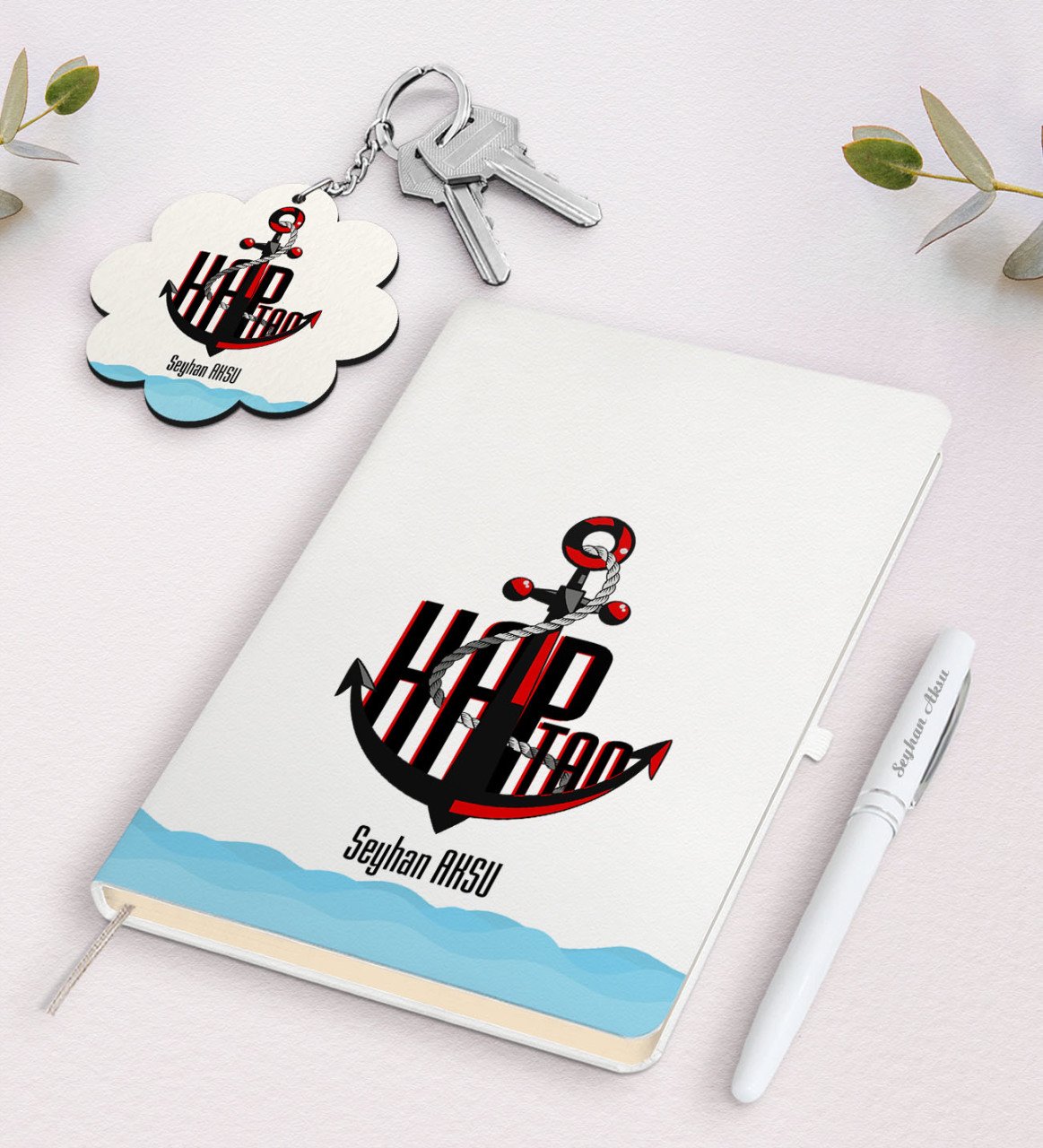 Kişiye Özel Kaptan Beyaz Defter Kalem Ve Anahtarlık Hediye Seti-5