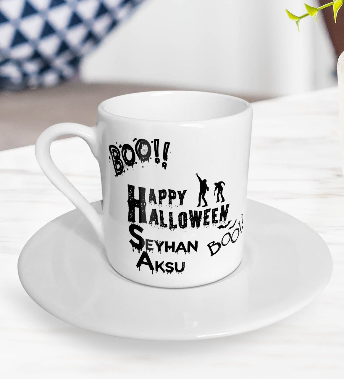 Kişiye Özel Happy Halloween Tasarımlı Türk Kahvesi Fincanı-2