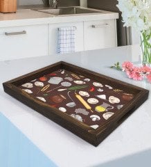 BK Gift Mutfak Malzemeleri Tasarımlı Doğal Ahşap Tepsi-1