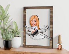 BK Gift Kişiye Özel Kadın Pilot Karikatürlü 3D Ahşap Tablo, Sevgiliye Hediye, Arkadaşa Hediye, Yıl Dönümü Hediyesi, Doğum Günü Hediyesi-1