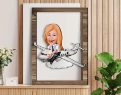 BK Gift Kişiye Özel Kadın Pilot Karikatürlü 3D Ahşap Tablo, Sevgiliye Hediye, Arkadaşa Hediye, Yıl Dönümü Hediyesi, Doğum Günü Hediyesi-1