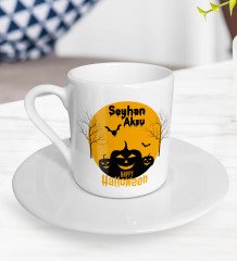 Kişiye Özel Happy Halloween Tasarımlı Türk Kahvesi Fincanı-3