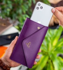 BK Gift Kişiye Özel İsimli Telefon ve Bozuk Para Bölmeli Zarf Model Mürdüm Kadın Cüzdanı, Sevgiliye Hediye, Anneye Hediye