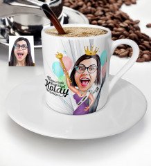 Kişiye Özel Bayan Güzellik Kraliçesi Karikatür Türk Kahvesi Fincanı - 1