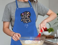 BK Gift Kişiye Özel İsimli Anneler Günü Tasarımlı Profesyonel Mavi Mutfak Önlüğü, Aşçı Önlüğü, Şef Önlüğü, Anneye Hediye-5