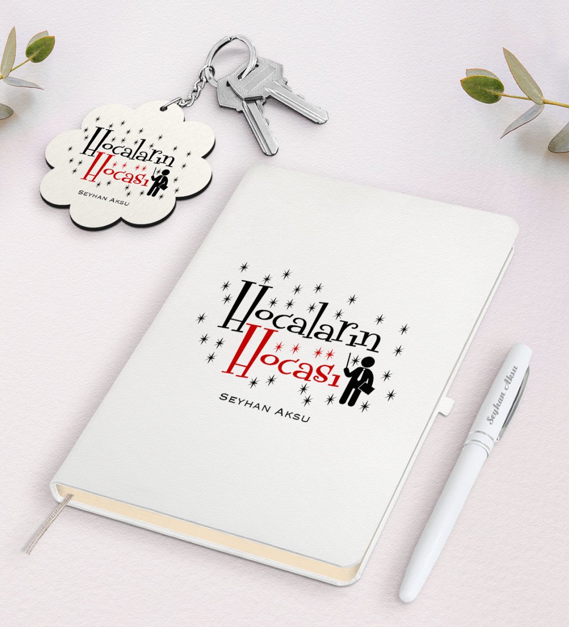 Kişiye Özel Hocaların Hocası Beyaz Defter Kalem Ve Anahtarlık Hediye Seti-1