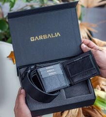 BK Gift Kişiye Özel Garbalia Jackson Hakiki Deri RFID Korumalı Bozuk Para Gözlü Erkek Cüzdan ve Kemer Hediye Seti | Babalar Günü Hediyesi, Erkeklere Özel Hediye, Yeni İş Hediyesi