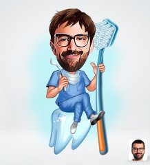 Kişiye Özel Erkek Diş Hekimi Karikatürlü Sosyal Medya Dijital Profil Fotoğrafı - Model 2