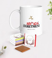 Kişiye Özel Biyoloji Öğretmeni Beyaz Kupa ve Çikolata Hediye Seti