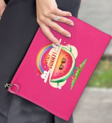 BK Gİft Yaz Temalı-7 Astarlı Fuşya Portföy Çanta 30x21cm, Baskılı El Çantası, Organizer Çanta