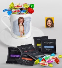Kişiye Özel Kız Çocuk Karikatürlü Türk Kahvesi Fincanı Selamlique Karışık Türk Kahvesi ve Haribo Şeker Hediye Seti-7