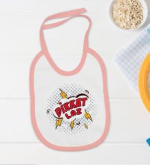 BK Kids Dikkat Laz Tasarımlı Pembe Bebek Body Zıbın ve Mama Önlüğü Hediye Seti-1