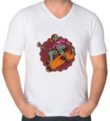 BK Gift Kaykaycı İskelet Tasarımlı V Yaka Tişört-1