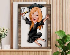 BK Gift Kişiye Özel Kadın Mezun Karikatürlü 3D Ahşap Tablo, Sevgiliye Hediye, Arkadaşa Hediye, Yıl Dönümü Hediyesi, Doğum Günü Hediyesi-1