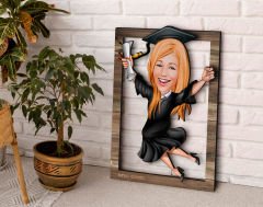 BK Gift Kişiye Özel Kadın Mezun Karikatürlü 3D Ahşap Tablo, Sevgiliye Hediye, Arkadaşa Hediye, Yıl Dönümü Hediyesi, Doğum Günü Hediyesi-1