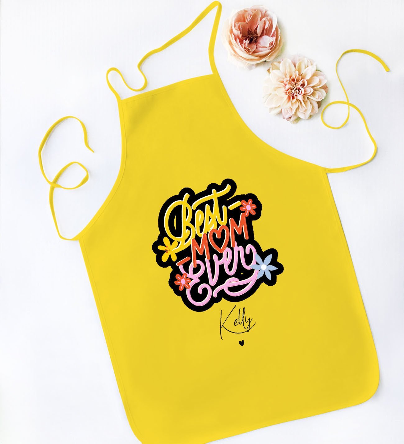 BK Gift Kişiye Özel İsimli Anneler Günü Tasarımlı Sarı Mutfak Önlüğü, Aşçı Önlüğü, Şef Önlüğü, Anneye Hediye-12