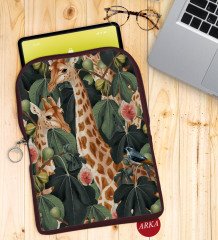 BK Gift Zürafa ve Kanguru Tasarımlı Taşınabilir Koruyucu Tablet Kılıfı & Organizer Çanta - Bordo-1