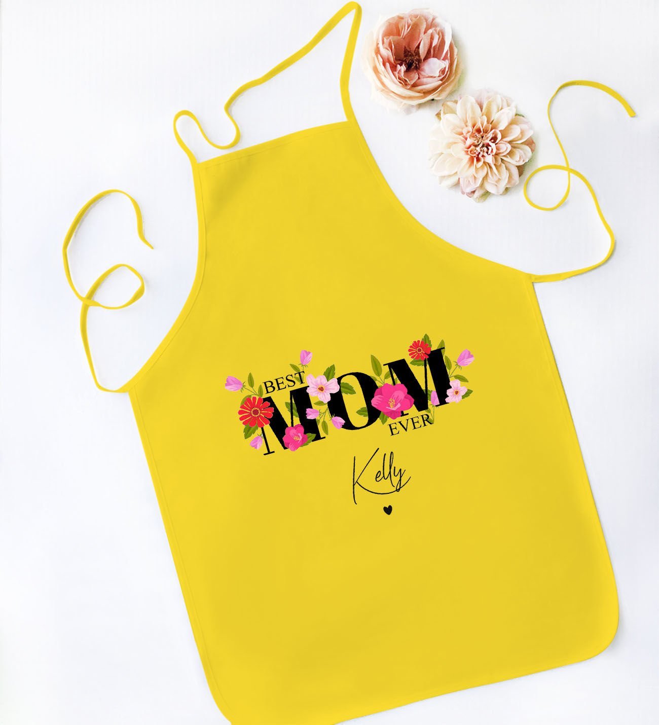 BK Gift Kişiye Özel İsimli Anneler Günü Tasarımlı Sarı Mutfak Önlüğü, Aşçı Önlüğü, Şef Önlüğü, Anneye Hediye-13