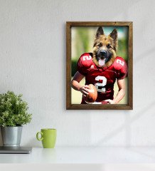 Evcil Dostlara Özel Amerikan Futbolcusu Tasarımlı Portre Doğal Masif Ahşap Çerçeveli Tablo 30x40cm-7