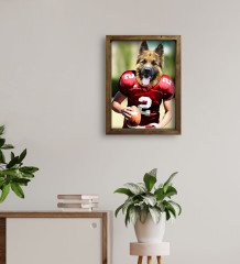 Evcil Dostlara Özel Amerikan Futbolcusu Tasarımlı Portre Doğal Masif Ahşap Çerçeveli Tablo 30x40cm-7