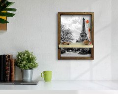 BK Home Paris Tasarımlı Doğal Masif Ahşap Çerçeveli Tablo Duvar Rafı-1