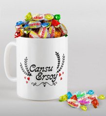 Kişiye Özel Sevgililer Günü Beyaz Kupa ve Haribo Şeker Hediye Seti-30