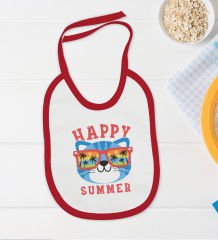 BK Kids Happy Summer Tasarımlı Kırmızı Bebek Body Zıbın ve Mama Önlüğü Hediye Seti-1