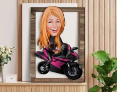 BK Gift Kişiye Özel Kadın Motorcu Karikatürlü 3D Ahşap Tablo, Sevgiliye Hediye, Arkadaşa Hediye, Yıl Dönümü Hediyesi, Doğum Günü Hediyesi-1
