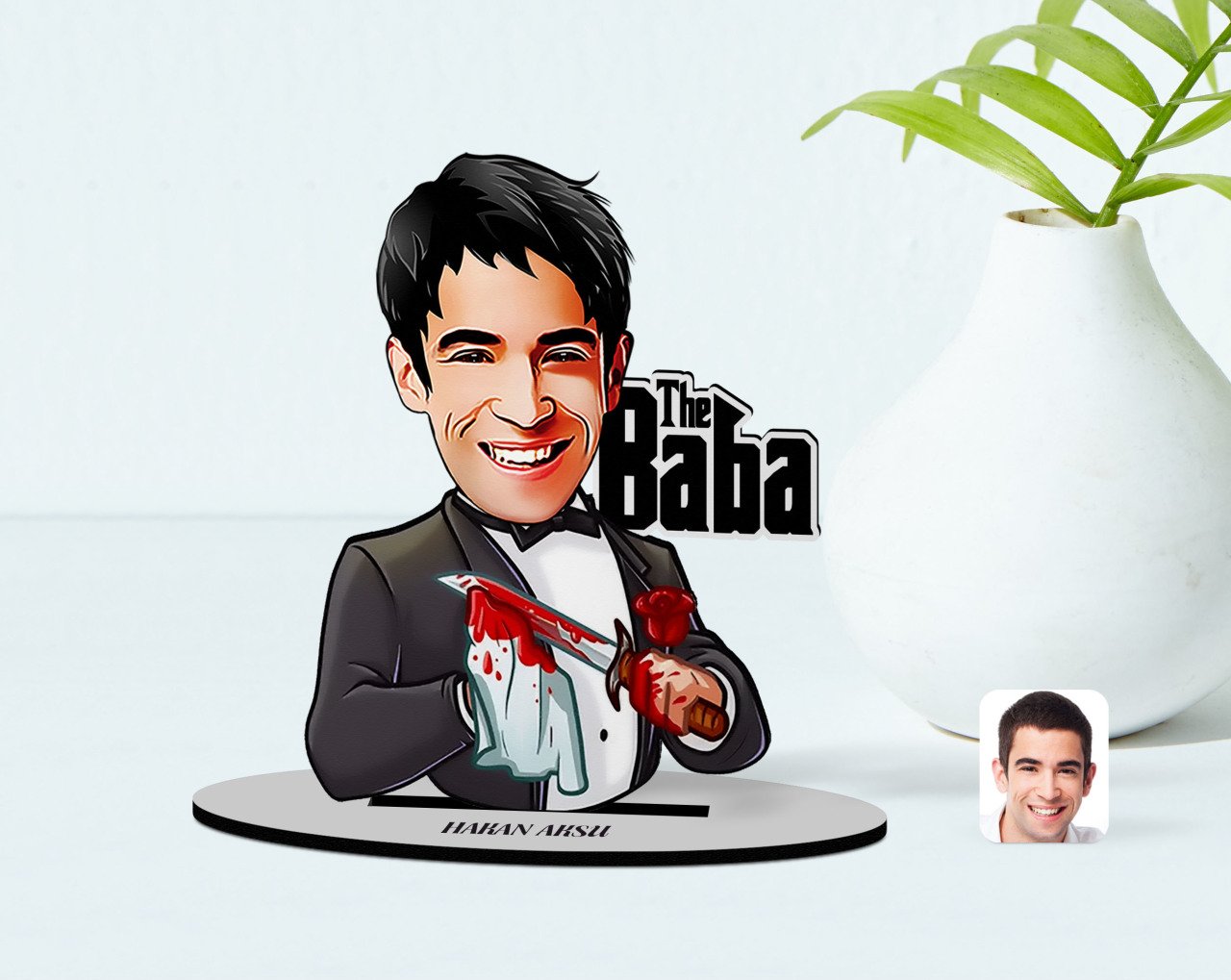 Kişiye Özel Godfather Baba Karikatürlü Ahşap Biblo Model-5