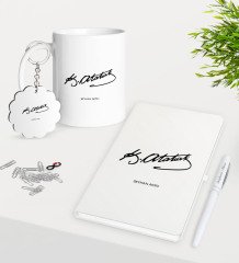 Kişiye Özel Atatürk İmzalı Kupa Anahtarlık Beyaz Defter Kalem Hediye Seti-1