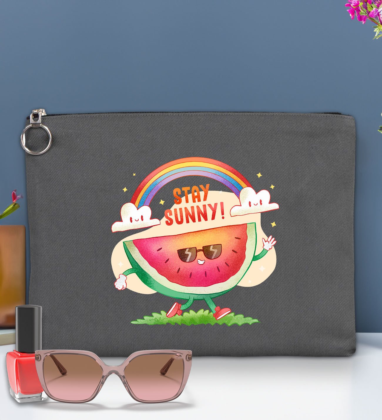 BK Gİft Yaz Temalı-7 Astarlı Antrasit Portföy Çanta 30x21cm, Baskılı El Çantası, Organizer Çanta