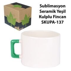 Sublimasyon Seramik Yeşil Kulplu Lüks Fincan - Kutulu