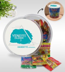 Kişiye Özel İsimli Yeni İşinde Başarılar Tasarımlı Dev Boy Haribo Minis Kovası (10gx100adet) Model 1