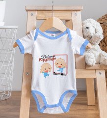 BK Kids Kişiye Özel Babamın Kopyasıyım Tasarımlı Mavi Bebek Body Zıbın ve Mama Önlüğü Hediye Seti-1