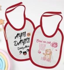 BK Kids Kişiye Özel Dayı Tasarımlı 2’li Kırmızı Mama Önlüğü-1