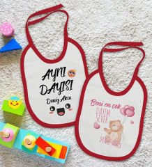 BK Kids Kişiye Özel Dayı Tasarımlı 2’li Kırmızı Mama Önlüğü-1
