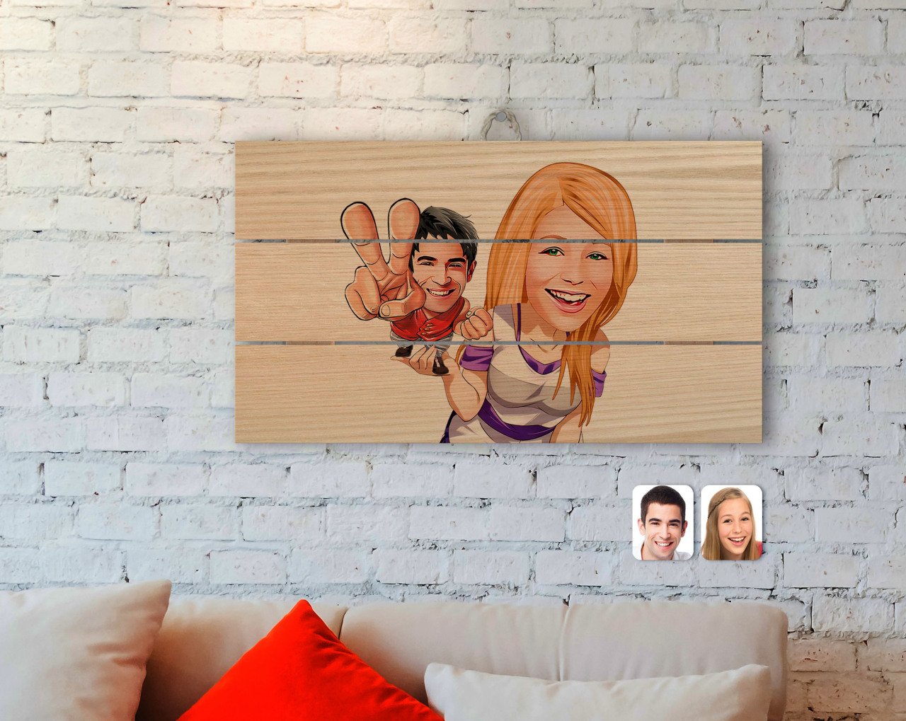 Kişiye Özel Sevgililer Karikatürlü Otantik Ahşap Palet Tablo-30