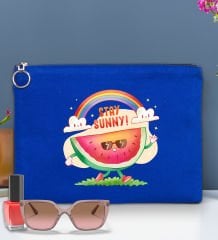 BK Gİft Yaz Temalı-7 Astarlı Mavi Portföy Çanta 30x21cm, Baskılı El Çantası, Organizer Çanta