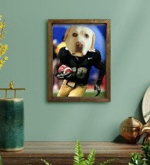 Evcil Dostlara Özel Amerikan Futbolcusu Tasarımlı Portre Doğal Masif Ahşap Çerçeveli Tablo 30x40cm-8