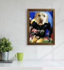 Evcil Dostlara Özel Amerikan Futbolcusu Tasarımlı Portre Doğal Masif Ahşap Çerçeveli Tablo 30x40cm-8