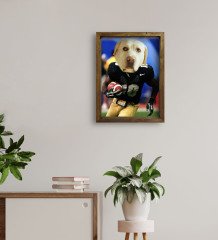 Evcil Dostlara Özel Amerikan Futbolcusu Tasarımlı Portre Doğal Masif Ahşap Çerçeveli Tablo 30x40cm-8