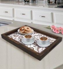 BK Gift Retro Motif Tasarımlı Doğal Ahşap Tepsi-3