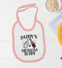 BK Kids Daddy's Drinking Buddy Tasarımlı Pembe Bebek Body Zıbın ve Mama Önlüğü Hediye Seti-1