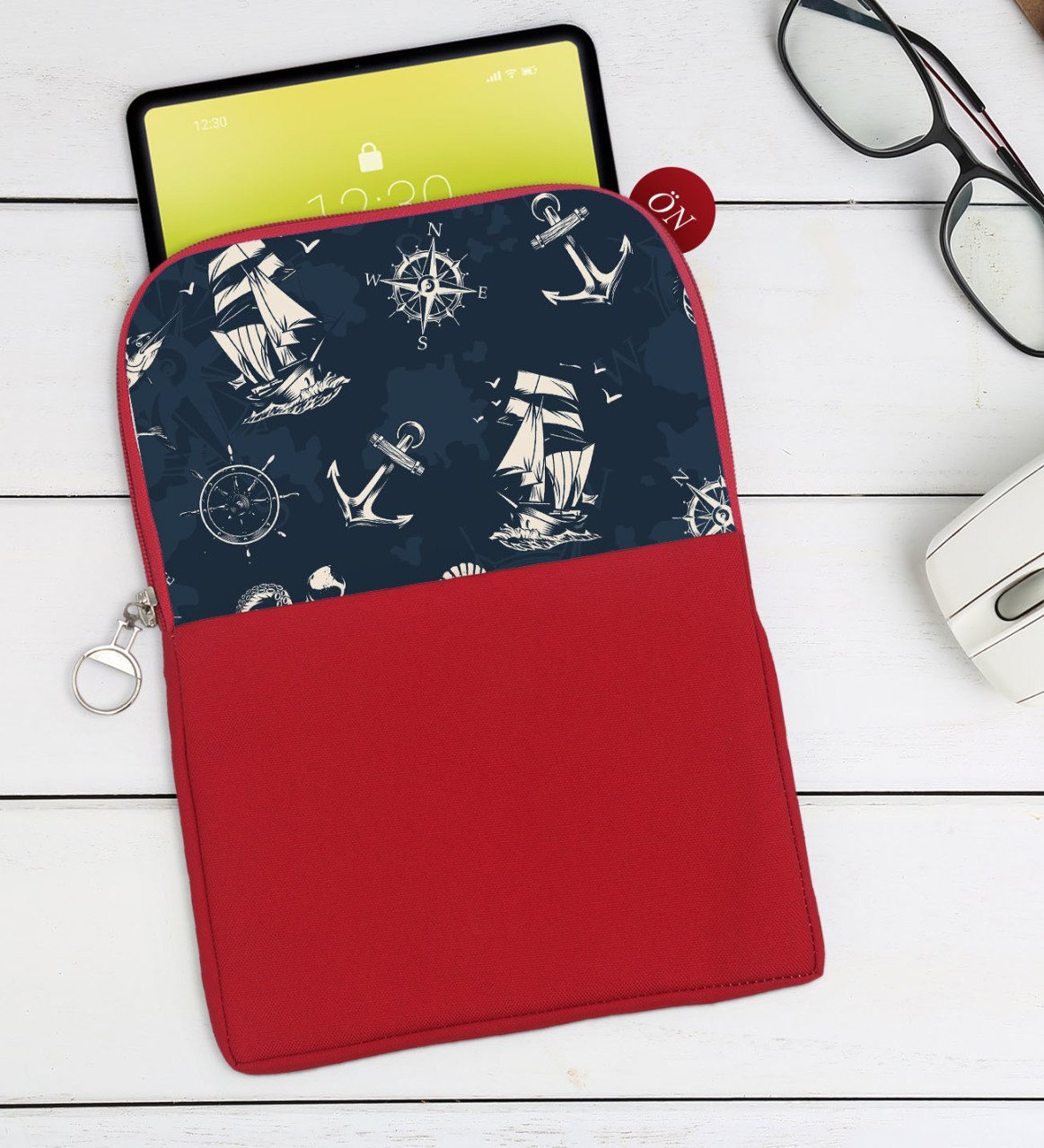 rımlı Taşınabilir Koruyucu Tablet Kılıfı & Organizer Çanta - Kırmızı-2